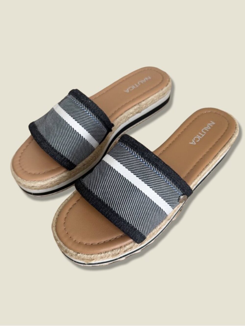 Nautica Tidegate Platform Slide Sandals Black White Espadrille